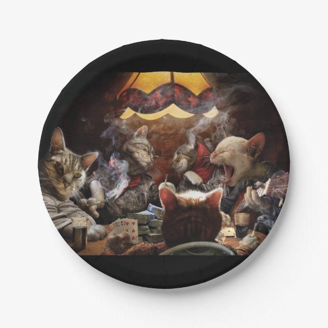 Assiettes En Carton Chats jouant au poker (Devant)