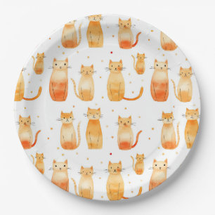Assiettes En Carton Chats Kitty Orange