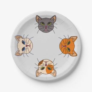 Assiettes En Carton Chats mignons Gris Calico Crème Orange Plaque Papi
