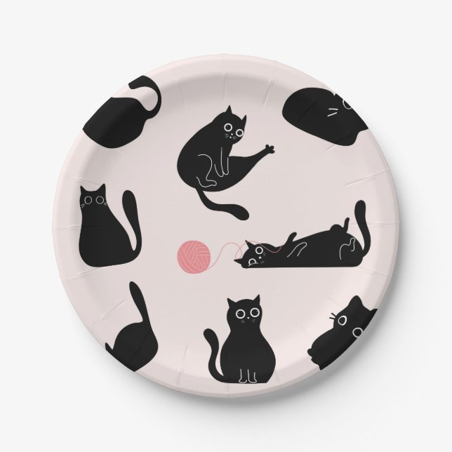 Assiettes En Carton Chats noirs idiots (Devant)