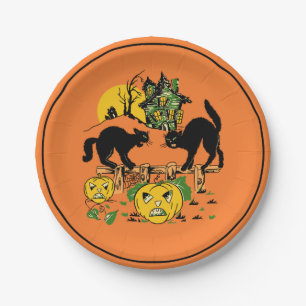 Assiettes En Carton Chats noirs vintages de Halloween et Chambre