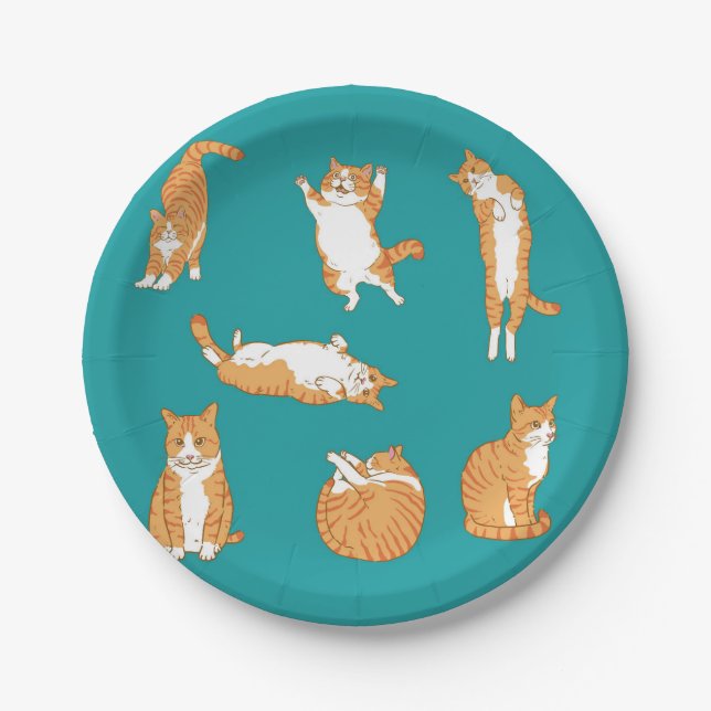 Assiettes En Carton Chats orange drôles (Devant)