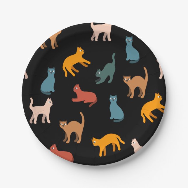 Assiettes En Carton Chats sur le noir (Devant)