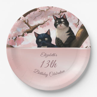 Assiettes En Carton Chats Sur Un Arbre En Fleurs De Cerisiers | Annive