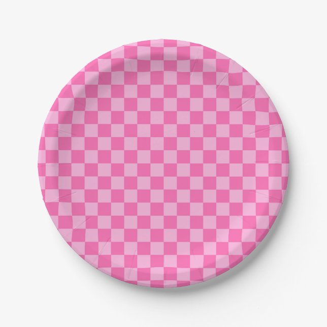 Assiettes En Carton Chaud Pink Checkerboard (Devant)