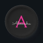 Assiettes En Carton Chaud rose noir Script Girl Nom du monogramme<br><div class="desc">Monogramme rose et noir Ajouter votre propre nom Plaques de partie de script. Cela rend le cadeau parfait pour 16 ans,  mariage,  douche nuptiale,  anniversaire,  baby shower ou bachelorette pour quelqu'un qui aime le luxe glam et les styles chic.</div>
