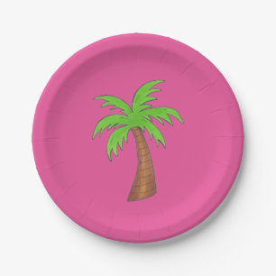 Assiettes En Carton Chaud rose vert Tropical Island Beach Palm Tree