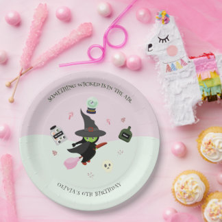 Assiettes En Carton Chaud vert sorcier Halloween anniversaire
