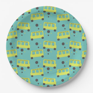 Assiettes En Carton Chauffeur de Bus Scolaire Confettis Jaunes Enseign