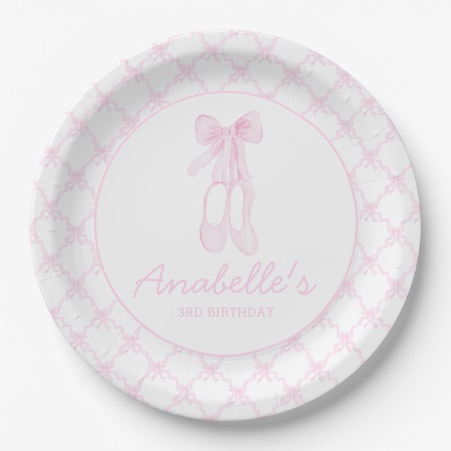 Assiettes En Carton Chaussons Preppy rose Ballerina Premier anniversai (Devant)