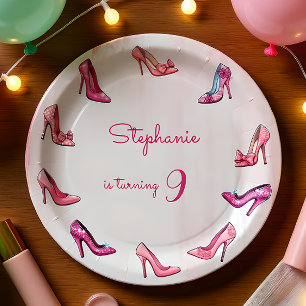 Assiettes En Carton Chaussure à talon rose poupée fille fête d'anniver
