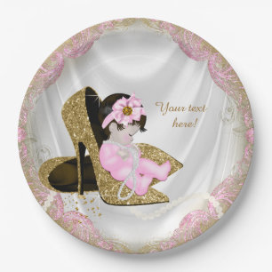 Assiettes En Carton Chaussures à talons hauts en or rose Fille Baby Sh
