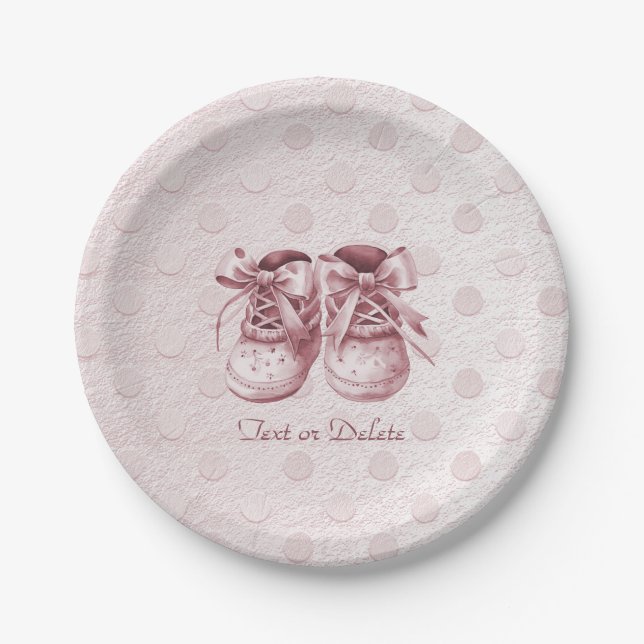 Assiettes En Carton Chaussures de bébé rose Plaque de papier (Devant)