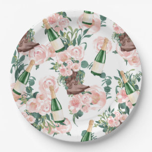 Assiettes En Carton Chaussures et Champagne Floral Fête de Mariage