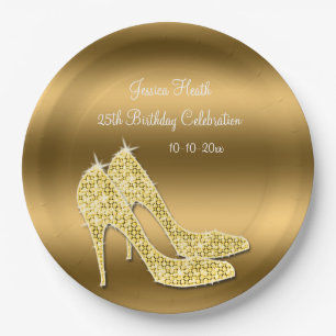 Assiettes En Carton Chaussures Stiletto Dorées Brillantes Anniversaire