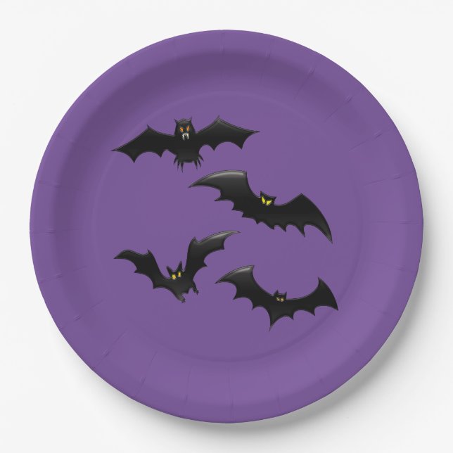 Assiettes En Carton Chauve-souris d'Halloween (Devant)