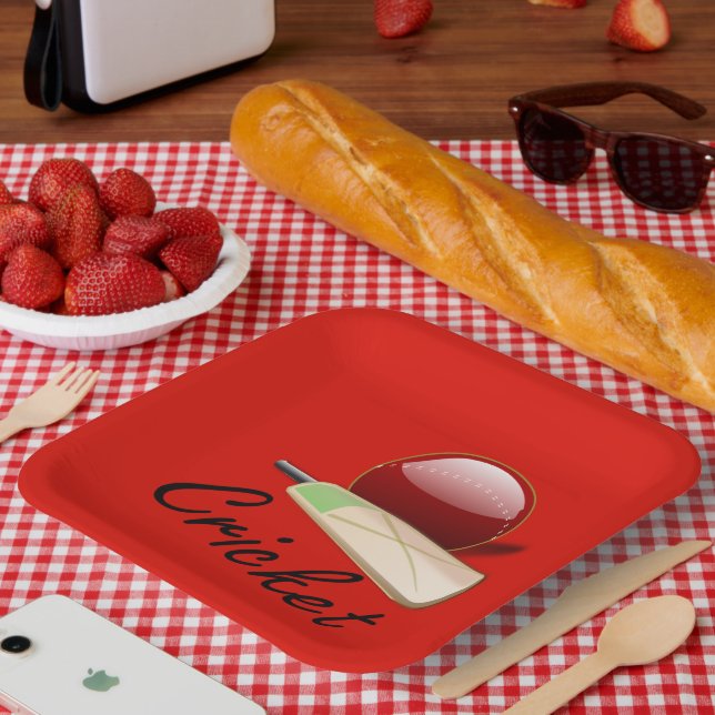 Assiettes En Carton Chauve-souris et balle de cricket, étiquetés, (Pique-nique)