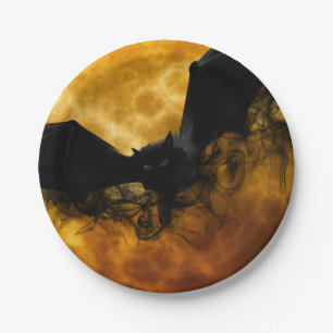 Assiettes En Carton Chauve-souris et lune de récolte tombent noir jaun