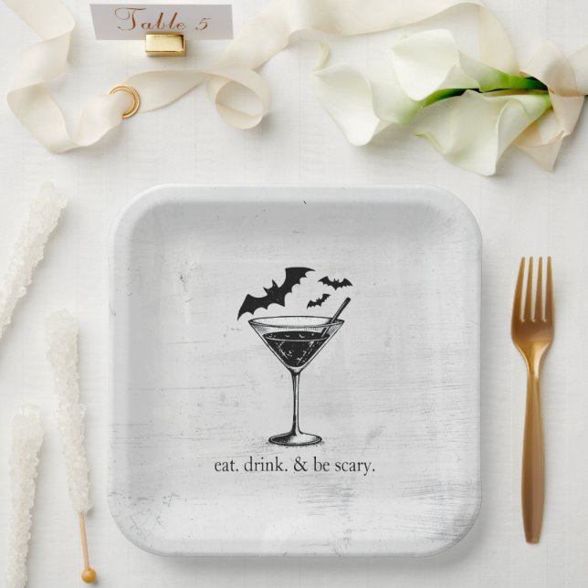 Assiettes En Carton Chauves-souris Martini (Mariage)
