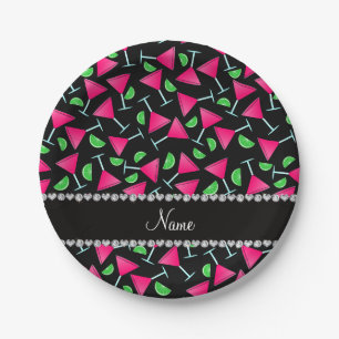 Assiettes En Carton Chaux roses noires nommées faites sur commande de