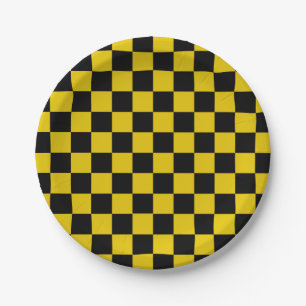 Assiettes En Carton Checkered Gold and Black