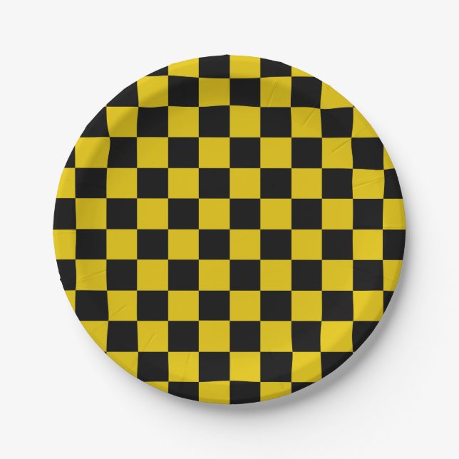 Assiettes En Carton Checkered Gold and Black (Devant)