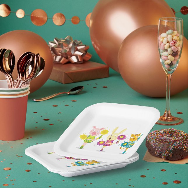 Assiettes En Carton Cheerleader animal trio lapin de porc et chat (Créateur téléchargé)