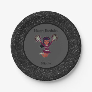 Assiettes En Carton Cheerleader "Joyeux Anniversaire" Black Sparkle