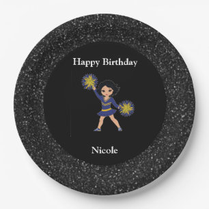 Assiettes En Carton Cheerleader "Joyeux Anniversaire" Black Sparkle