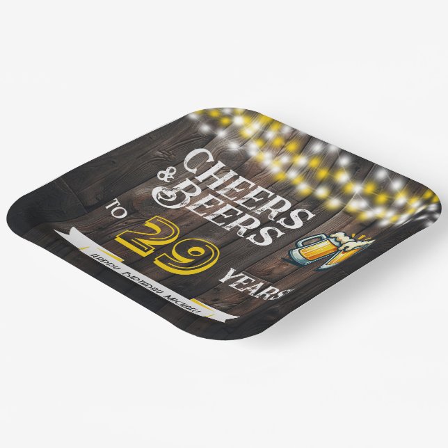 Assiettes En Carton Cheers and Beers to 29 Years Rustic Birthday (Angulaire)