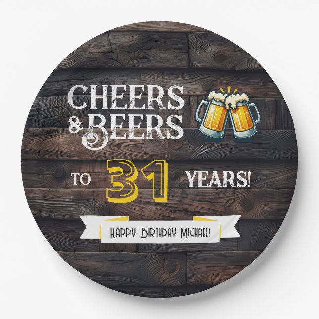 Assiettes En Carton Cheers and Beers to 31 Years Rustic Birthday (Devant)