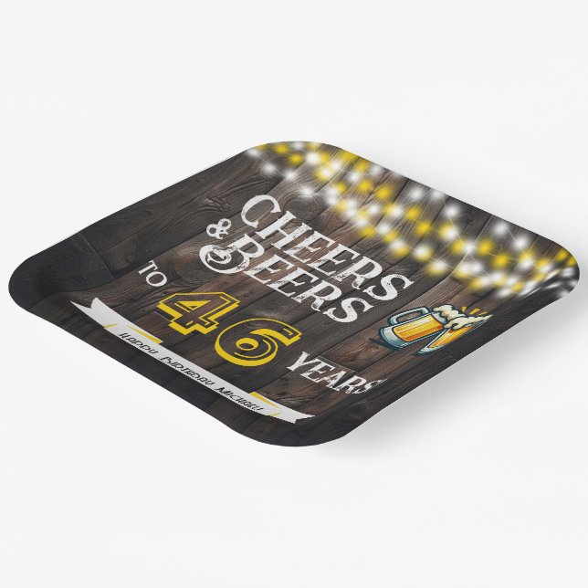 Assiettes En Carton Cheers and Beers to 46 Years Rustic Birthday (Angulaire)