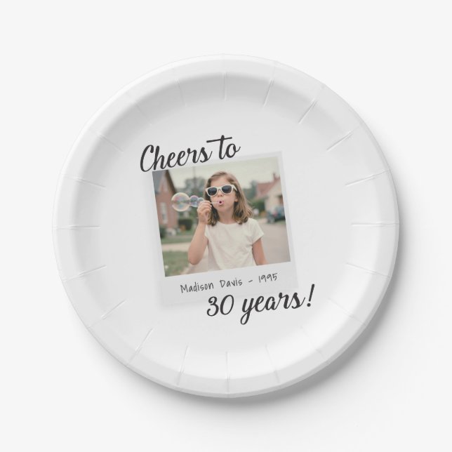 Assiettes En Carton Cheers to Thirty Years 30 Retro Photo Birthday  (Devant)