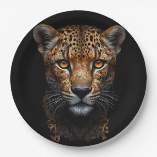 Assiettes En Carton Cheetah Portrait sur noir