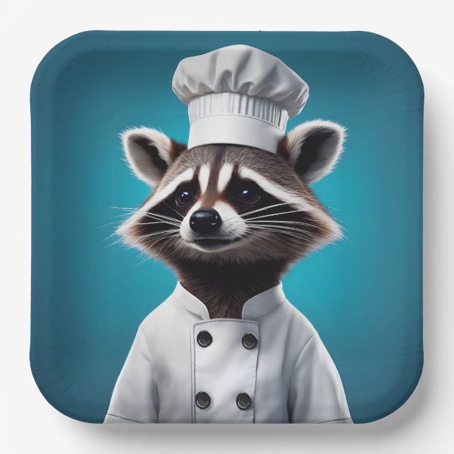 Assiettes En Carton Chef Raccoon (Recto)