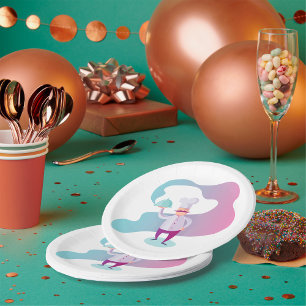 Assiettes En Carton Chef souriant avec Moustache et plateau de service