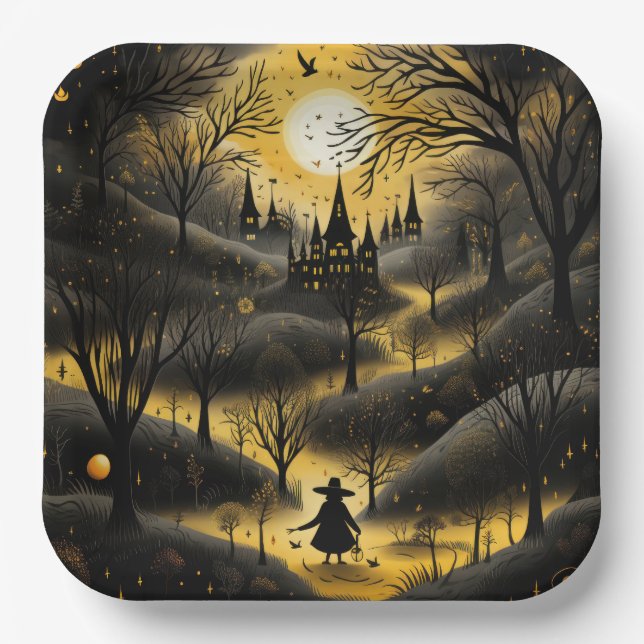 Assiettes En Carton Chemin effrayant d'Halloween (Recto)