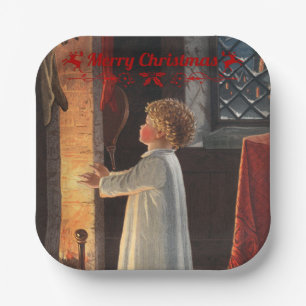 Assiettes En Carton Cheminée de Noël, bas et un enfant