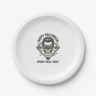 Assiettes En Carton Chemise crâne Halloween Gravure vintage Graphique_