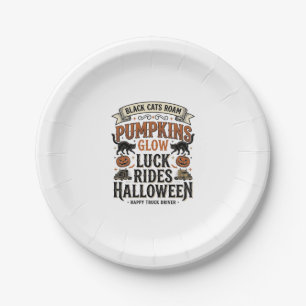 Assiettes En Carton Chemise de chauffeur de camion Halloween avec chat