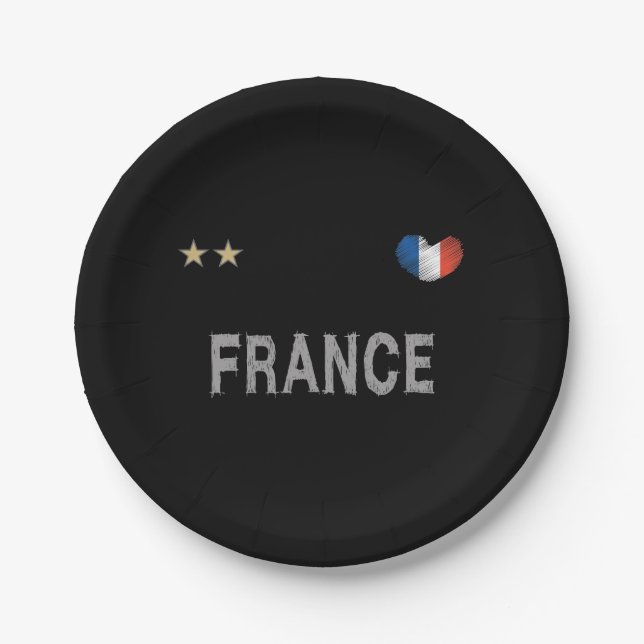 Assiettes En Carton Chemise de fan de football de France coeur (Devant)