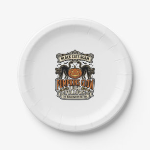 Assiettes En Carton Chemise de garde de sécurité Halloween avec chats 