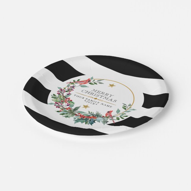 Assiettes En Carton Chemise de Noël cardinale rouge aquarelles moderne (Angle)