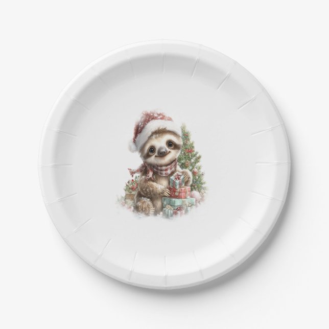 Assiettes En Carton Chemise Sloth Christmas Santa Hat (Devant)