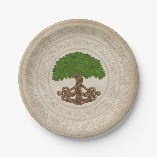 Assiettes En Carton Chêne celtique Arbre de vie -Yggdrasil (Devant)