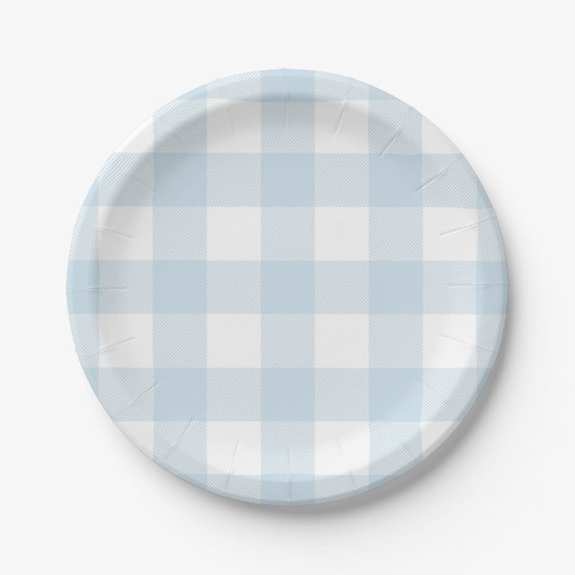 Assiettes En Carton Chèque de buffle bleu et blanc (Devant)