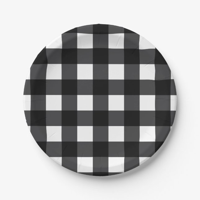 Assiettes En Carton Chèque de buffle noir et blanc, Plaid (Devant)