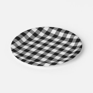 Assiettes En Carton Chèques de grande taille Noir et Blanc En vichy