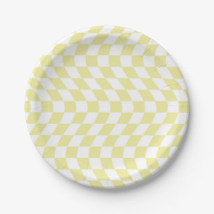 Assiettes En Carton Chèques Jaunes Rétro Wavy Warped Checkerboard