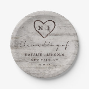 Assiettes En Carton Chérie sculptée Mariage de bouleau rustique Monogr